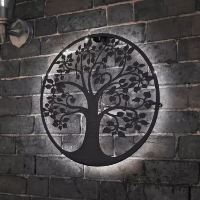 Silueta del árbol de la vida retroiluminada solar arte de pared - decoración de jardín de metal al aire libre regalo