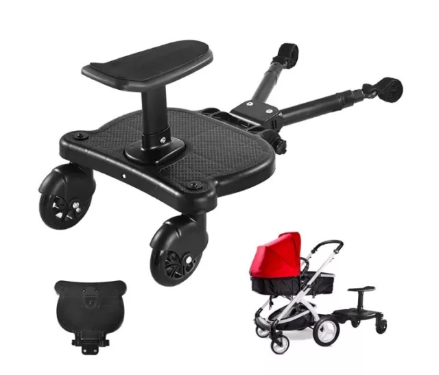 Ziokok Universal Stroller Board with Detachable Seat Children Up To 55 LBS Black
