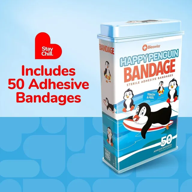 Penguin Shaped Self Adhesive Bandage, Latex Free Sterile Wound Care, 50 Count