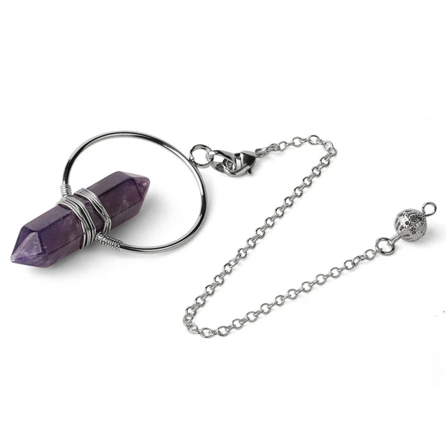 Natural Crystal Quartz Amethyst Hexagon Circle Gem Pendulum Chakra Reiki Pendant