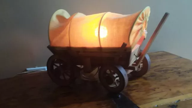 Vintage Wooden Western Conestoga Covered Wagon Night Light Lamp  USA Made 1960's