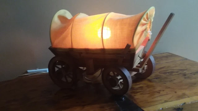 Vintage Wooden Western Conestoga Covered Wagon Night Light Lamp  USA Made 1960's