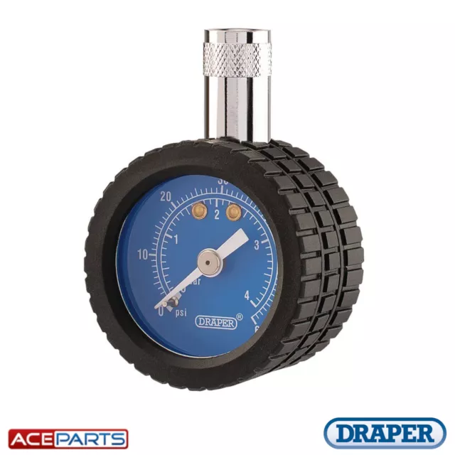 Draper 91364 60psi Tyre Pressure Gauge for Car Motorbike Van Trailer TPG5 0-4Bar