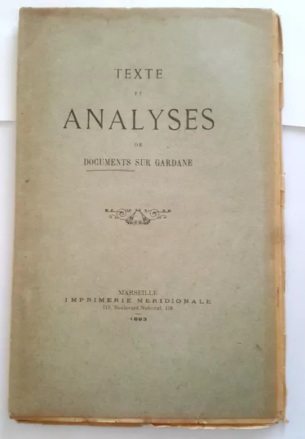 Texte et analyses de documents sur Gardane 1893