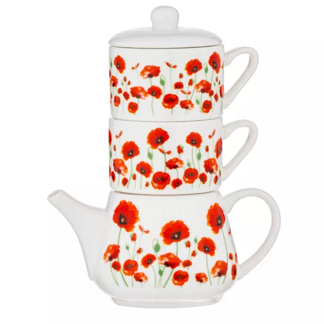 Ashdene Red Poppies New Bone China 400ml Tea For Two Teapot w/ 200ml Mug Cup Set