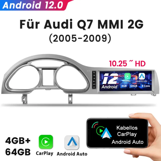 10.25” Für Audi Q7 MMI 2G 2005-2009 Android12 Autoradio Carplay GPS Navi 4G WIFI