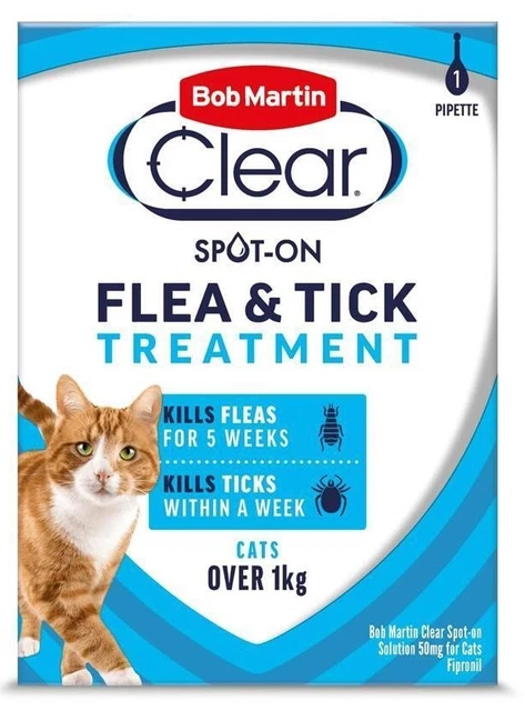 Tratamiento de pulgas de punto transparente Bob Martin para gatos, perros, mata pulgas y garrapatas