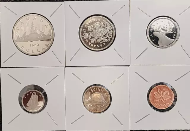 1982 Canada  1, 5, 10, 25, 50 Cents, $1 Dollar 6 Coin Proof Set  - UNC - # 28124