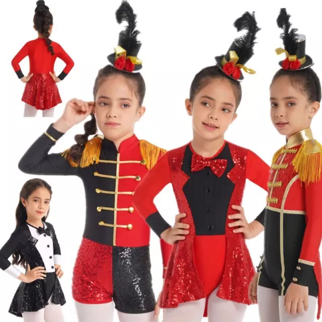 Kids Girls Circus Ringmaster Leotard Costume Halloween Carnival Cosplay Dress Up