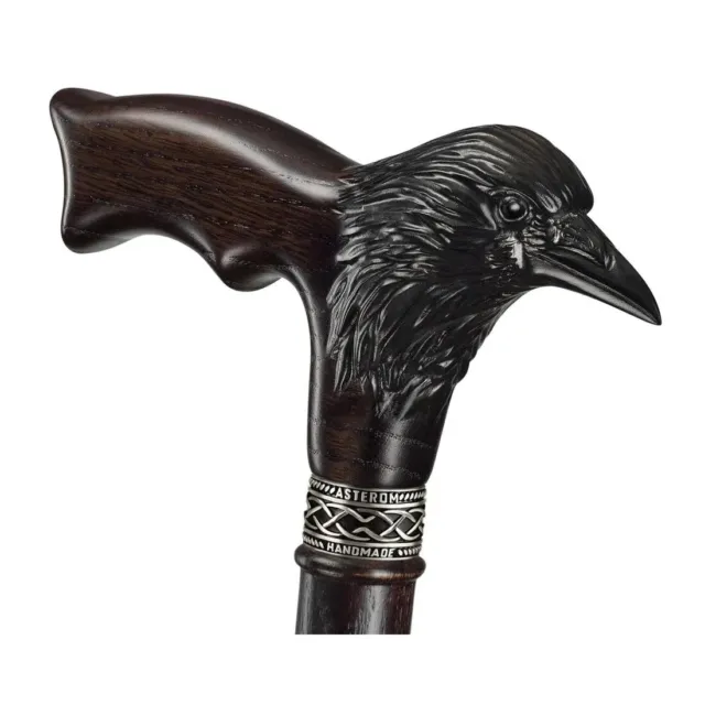 Raven Head Handle Walking Cane Stick Hand Carved Wooden Walking Stick X_Mass Gif