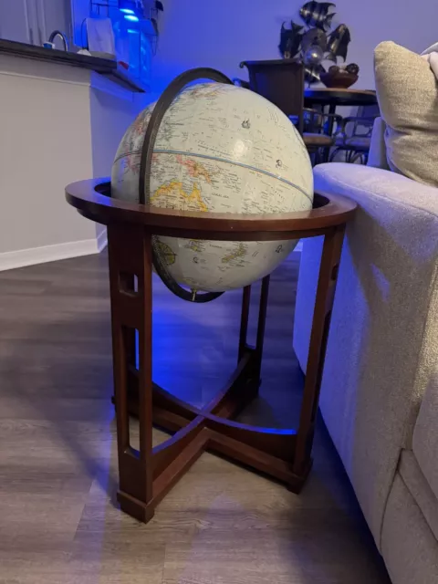 Ethan Allen- American Made Globe of the World, Vintage Oak Stand, Embossed Globe