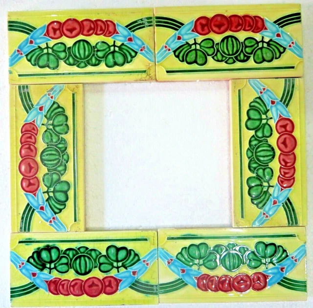 Antique Glazed porcelain Majolica 6 tile 3"x 6" Art & craft Border frame display