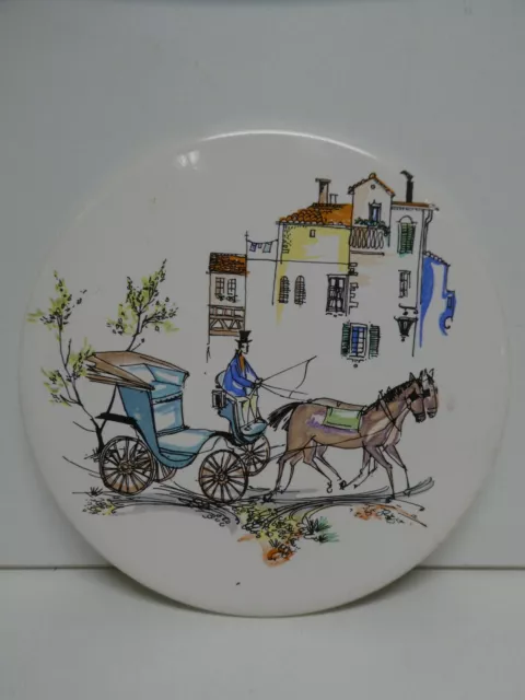 Hr Johnson England Pottery Tile Horse & Carriage Painting Pot Stand