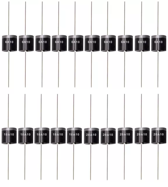 20x 6A10 10Pcs 10A10 10Pcs 20A10 Rectifier Diode 1000V Electronic Silicon Diode