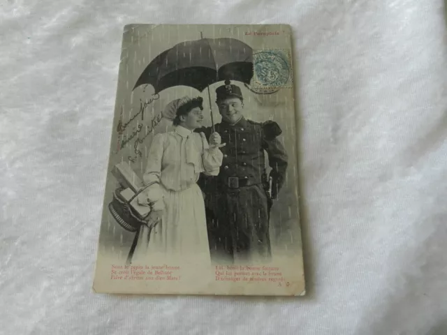CPA carte postale Le Parapluie militaire soldat 1904