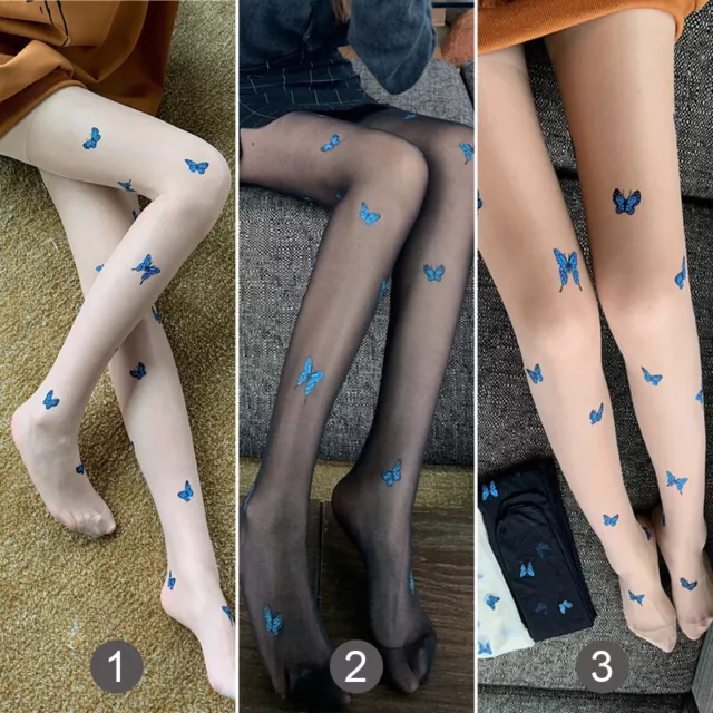 Women Pantyhose Butterfly Printed Sexy Sheer Thin Long Stockings Tights Summer