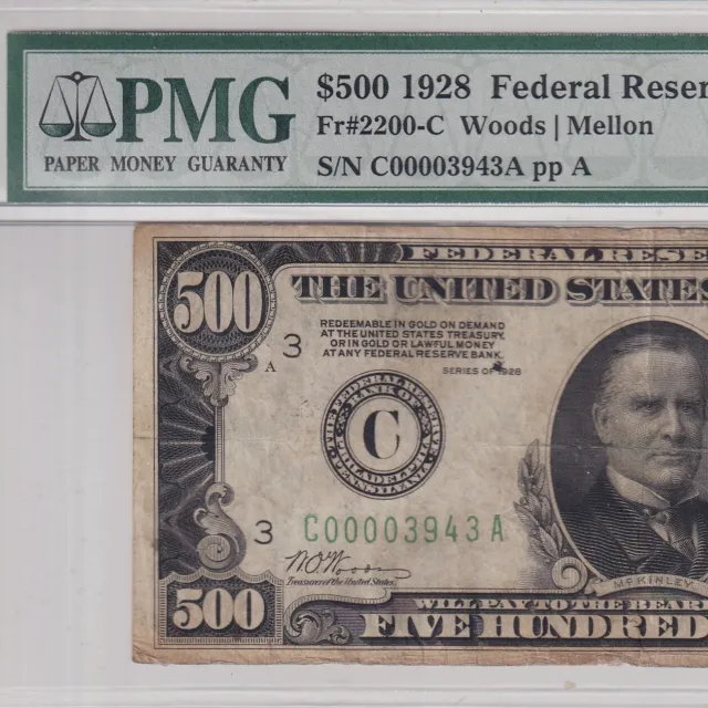 1928 Five Hundred Dollars $500 bill Philadelphia FRN—Fr#2200-C—PMG 12 Fine