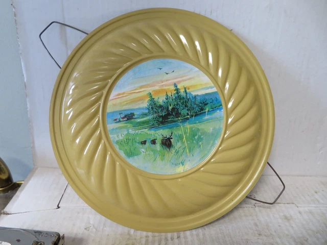 Vintage Stove Pipe Tin Chimney Stove Cover Vent Flue Plate Elk in Medow 9-1/2"