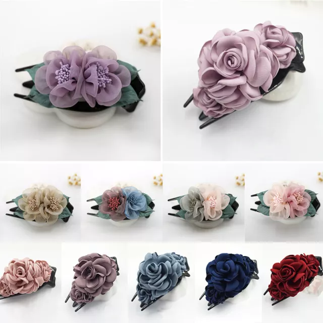 Clip per capelli donna ragazze fiore organza sposa morsetto artiglio forcina per capelli supporto coda di cavallo 2