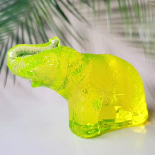Elephant Trunk Up Uranium Collectible Vaseline Yellow Glass Figurine Art Glass