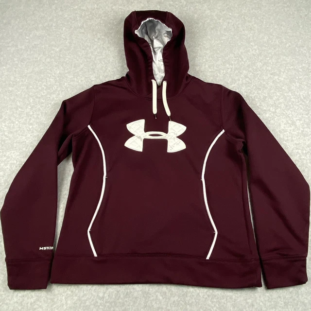 Under Armour Hoodie Womens Large Sweatshirt Pullover Logo Maroon White Camo