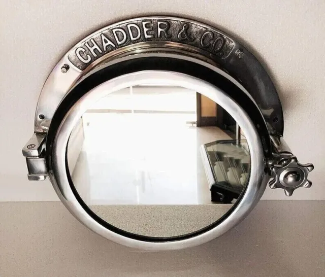 16 inches Nickel Plated Canal Heavy Boat Porthole Window Ship Round Mirror Wall
