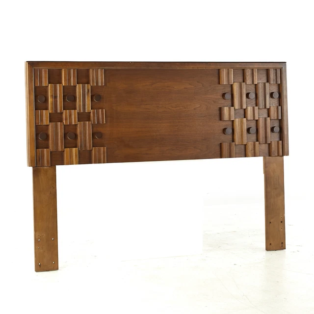 Paul Evans Style Brutalist Mid Century Canadian Walnut Queen Headboard