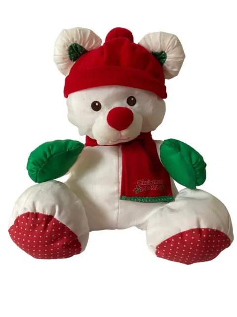Fisher Price 1992 Christmas Bear Puffalump 12” Stuffed Animal Plush Vintage