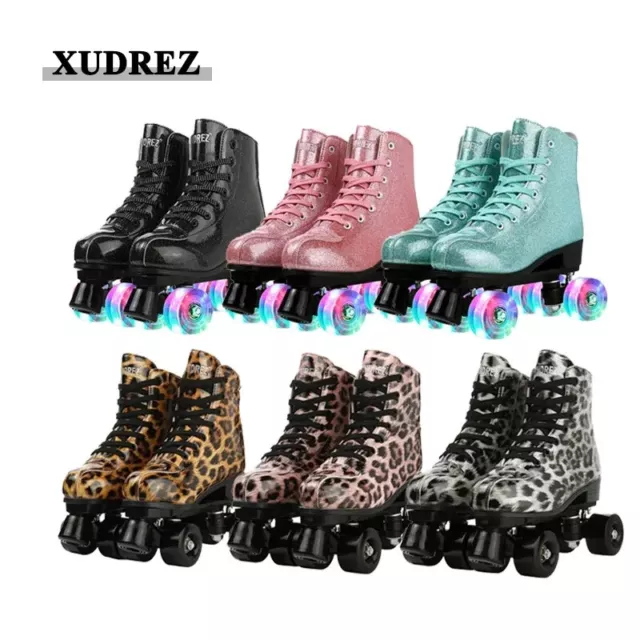 Roller Skate Shoes Pu Leather Kids adolescent Sneaker Flash Wheels Adult Sliding