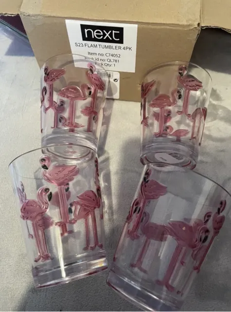 Next Set of 4 Flamingo Acrylic Shatterproof Tumbler Glasses - New