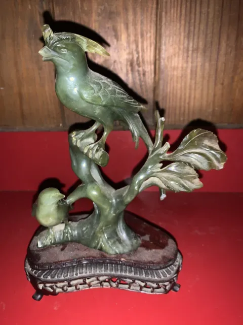 Broken Chinese Jade Hand Carved Figurine With Stand