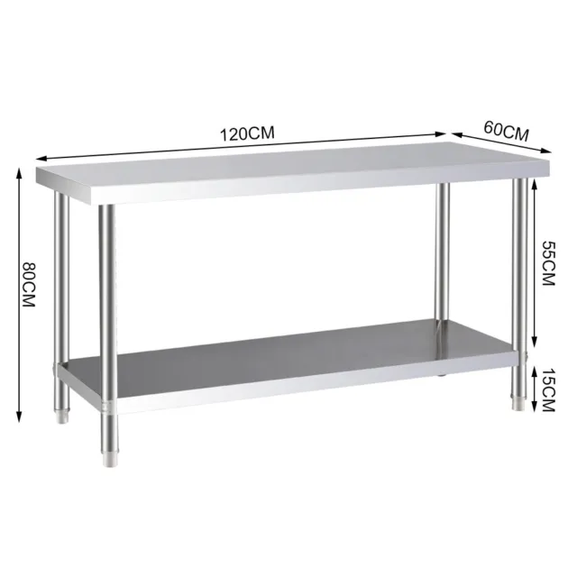 4x2ft Commercial Stainless Steel Kitchen Table Catering Worktop Prep Work Bench