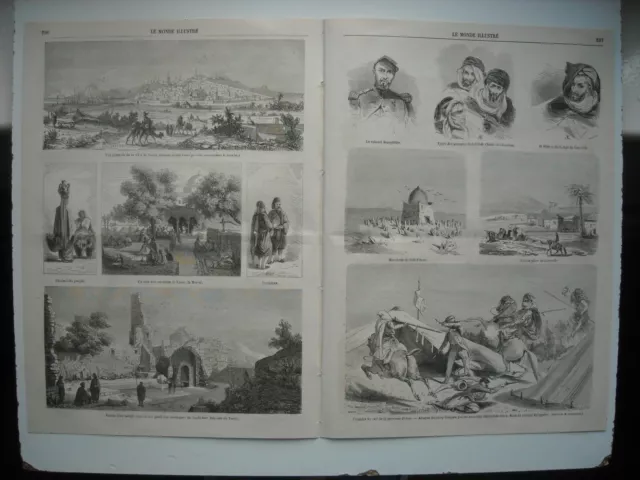 Gravure 1864. Tunisie. Ville De Tunis. Cafe Pres Tunis. Marabout De Sidi-Tifour.