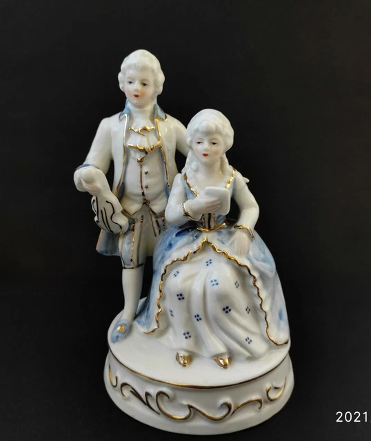 Vintage Victorian porcelain figurine in blue white gold.