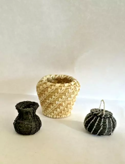 Lot 3 Tohono O'odham Papago Horsehair Yucca Baskets Native American Miniature 3