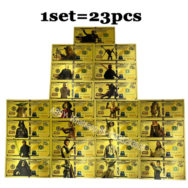 23pcs/set Star wars gold plastic banknote anime golden card for fans collection