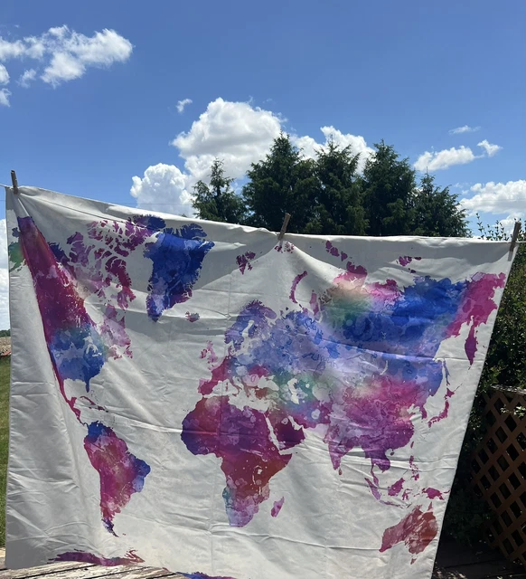 Tied Dye Effect Map Of The World Globe Map Wall Hanging Tapestry Pink Purple