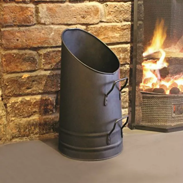 Iron Fireside Scuttle Heavy Duty Large Black Coal Hod Fuel Fireplace Charcoal