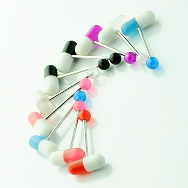 10 pcs UV Pill Tongue Bar Ring Piercing Jewellery CHOOSE PACK Hot SINGL X4V4