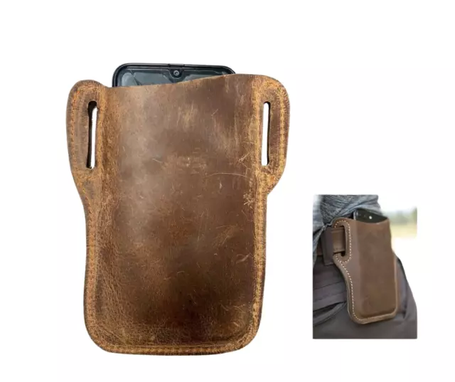 Genuine Pull Leather Mobile Phone Holder Waist Belt Holster Case