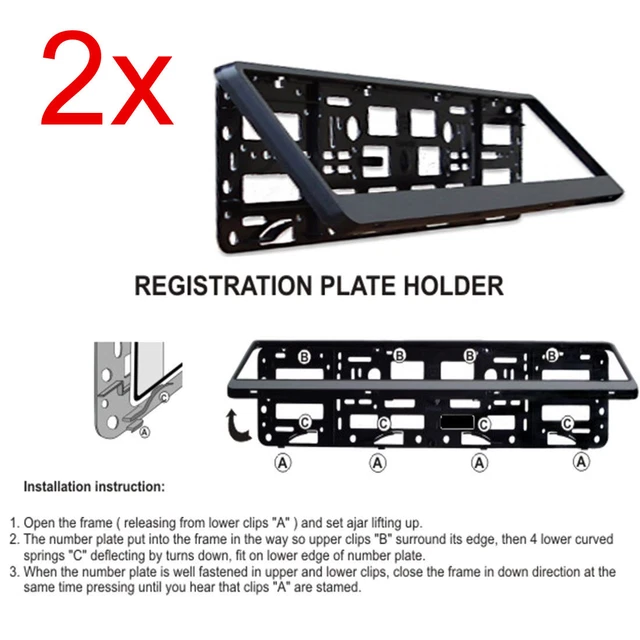 2X BLACK NUMBER Plate Surrounds Holder Mercedes E Class W124 W210 W211