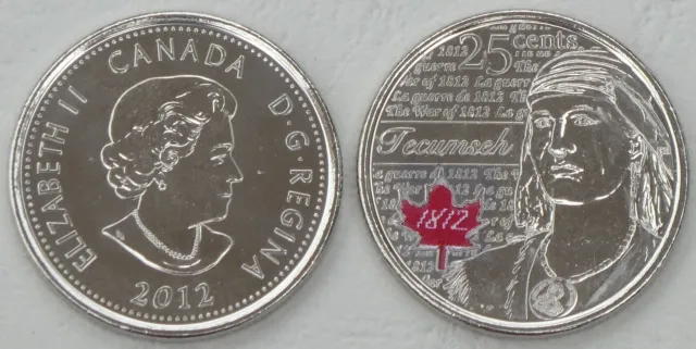 Kanada / Canada 25 Cents Gedenkmünze 2012 Tecumseh in Farbe p1324a unz.