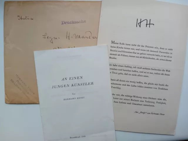 Hesse, Hermann: An einen jungen Künstler. Privatdruck 1949  EA. WG 337