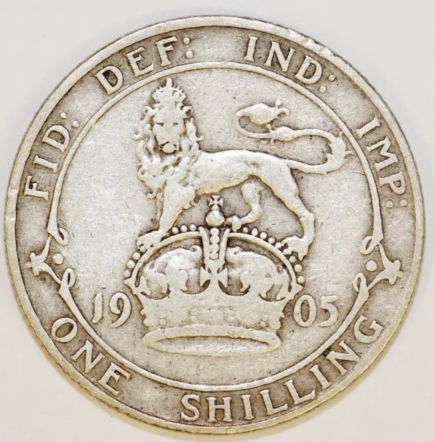1905 Edward VII Sterling Silver Shilling, Fine Condition, Rare Date