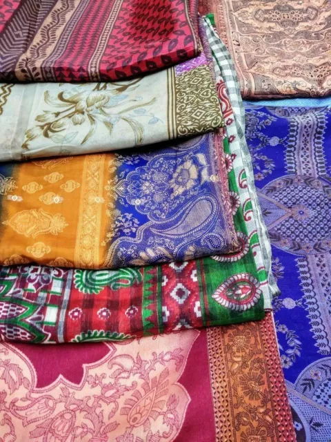 Lote De 25 Vintage Indio Sari Mix Tela Manualidades Usado Arte Multicolor Sari