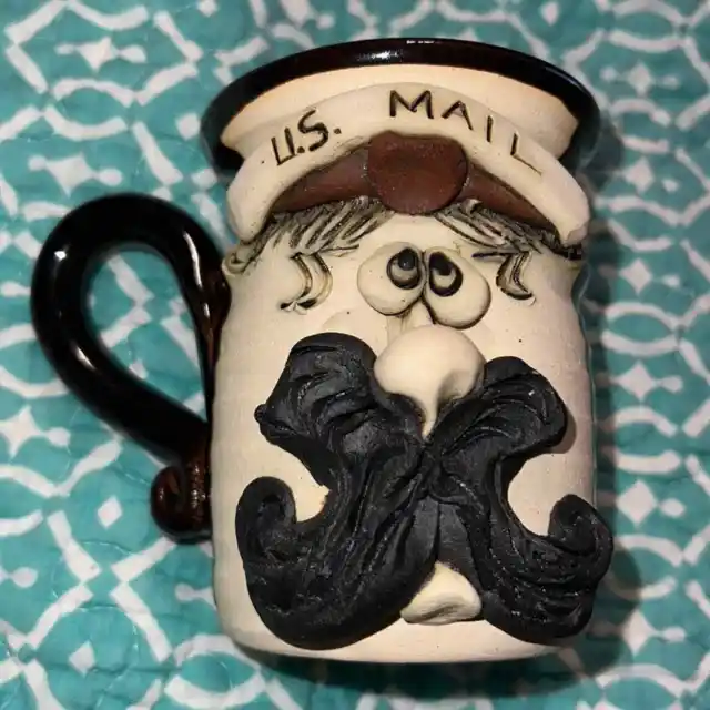 Ugly Face Mug Stein Mustache Man Vintage American Studio Pottery Folk Art