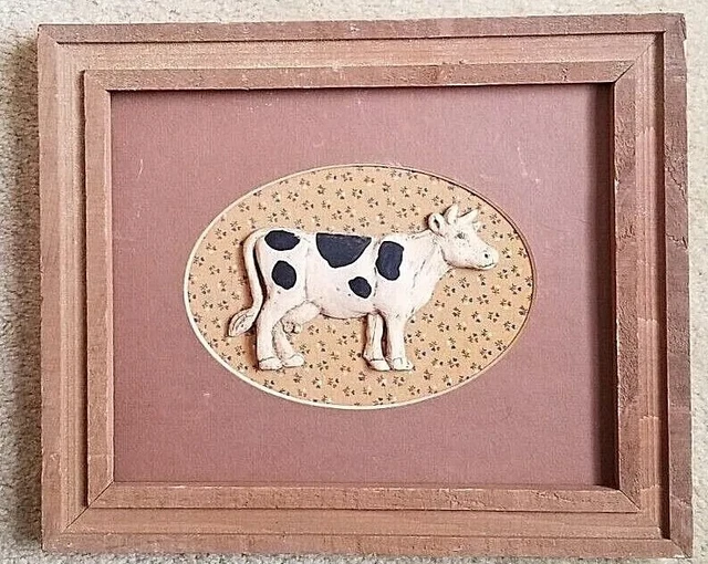 Hunting Creek Crafts Sculptured Cow Country Scene - RARE - VGUC - 8x10 inches