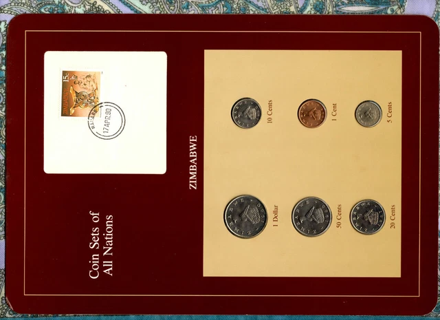 Coin Sets of All Nations Zimbabwe w/card  1980-1988 UNC 20 cents 1987