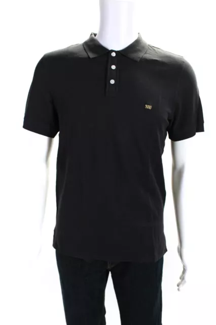 Billy Reid Mens Slim Cotton Pique Short Sleeve Polo Shirt Black Size Medium