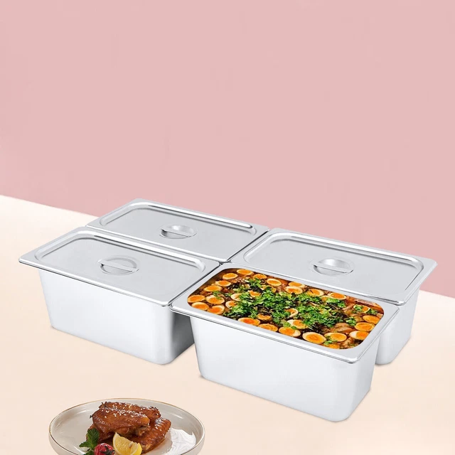 4Pcs  1/3 Size6" Deep Stainless Steel Steam Table Pans with Lids Hotel Food Prep